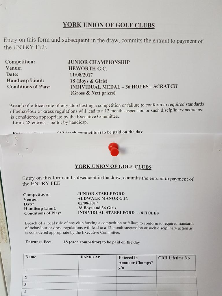 Calling YU Juniors - Junior Championship and Junior Stableford entry sheets now with your Clubs #summer #golf