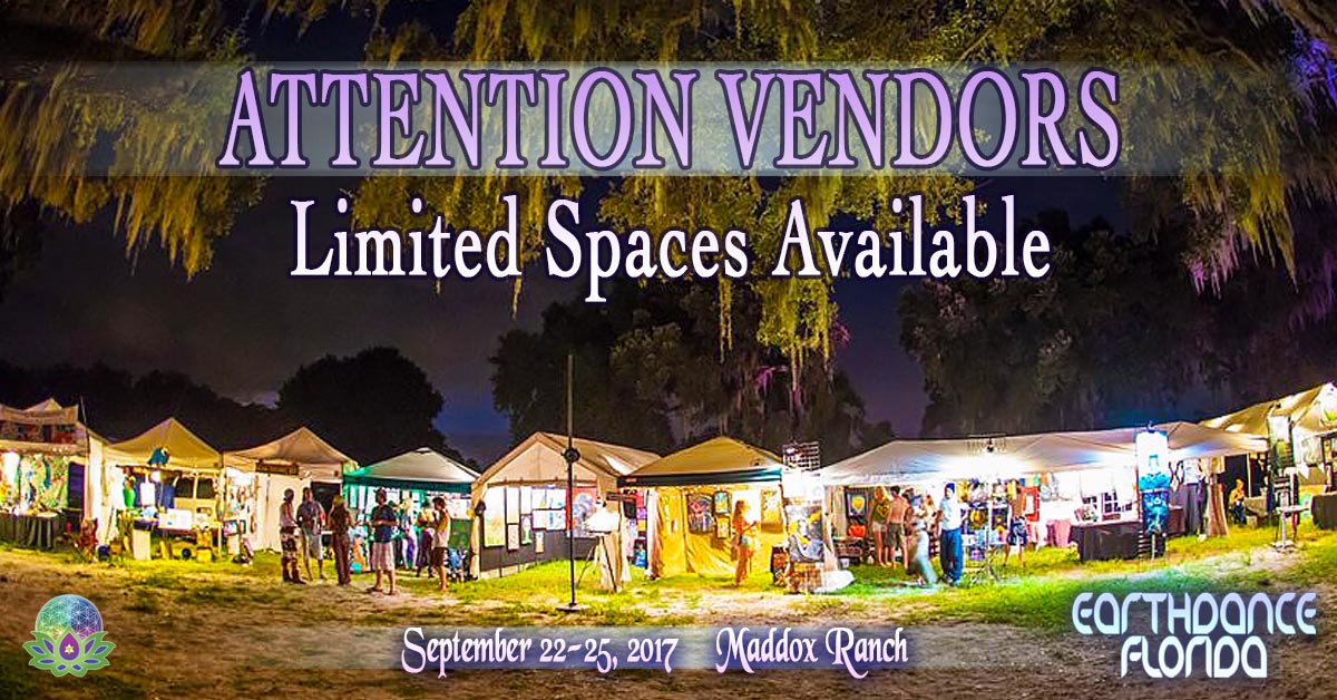 Apply to be a vendor at <a href="/EarthDanceFL/">Earthdance Florida</a>. Limited Spaces Available. Apply at goo.gl/54jn63.