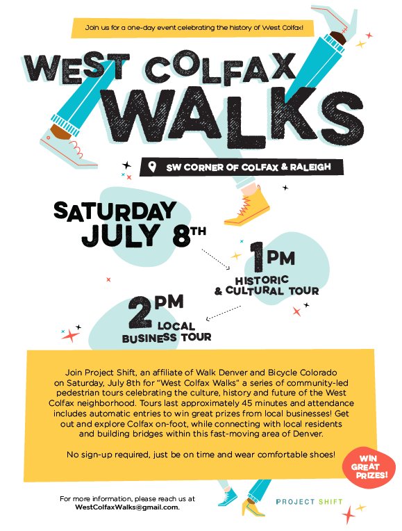 projectshiftden's tweet image. Join Project Shift on a West Colfax Walk this Saturday at 1pm and 2pm! #ProjectShift #multimodal #carlite #community #westcolfax #denver