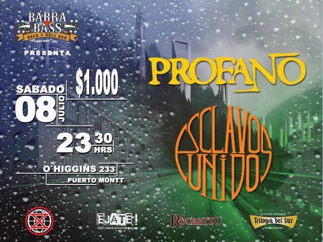 BarraBassbar's tweet photo. [Sábado] ► @Profanochile desde stgo junto a los locales de #EsclavosUnidos 
noche cargaaaadaaaa de #Rock!
#NosVemosEnLaBarra #PtoMontt https://t.co/b9MdEB8brI