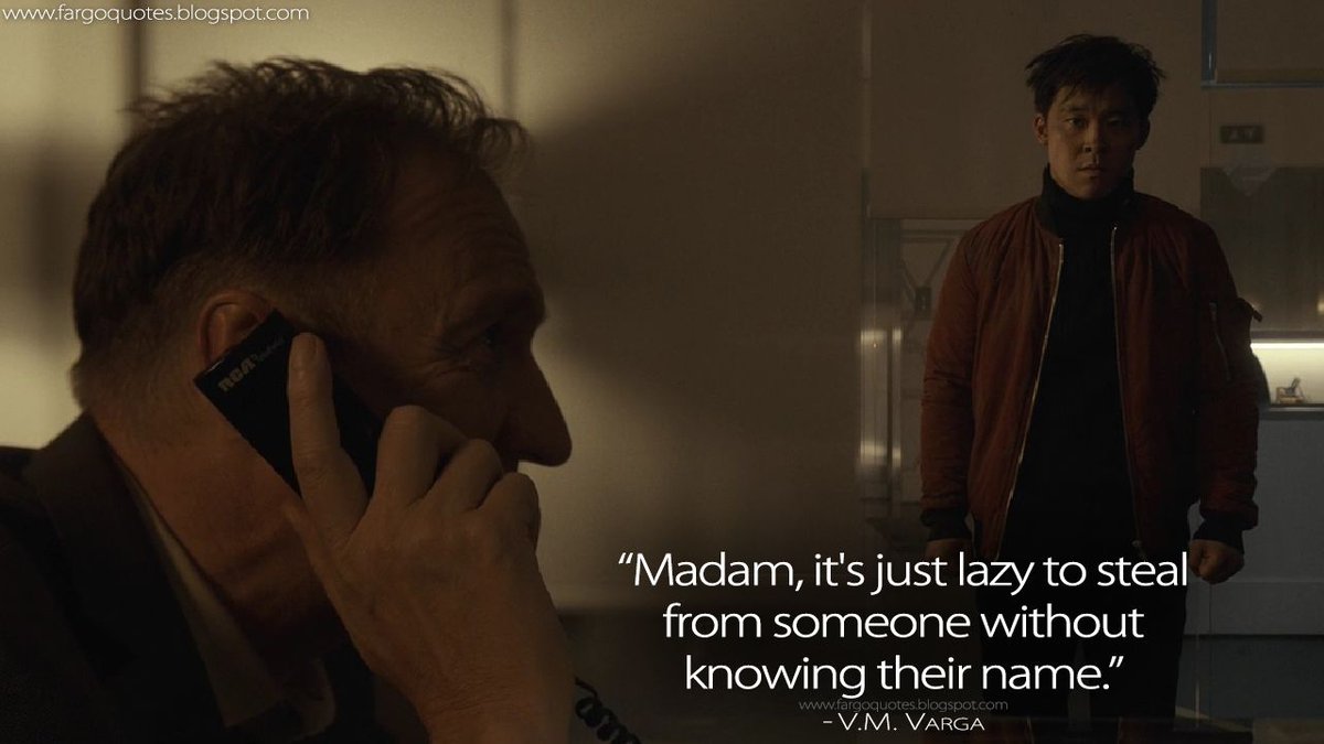 FargoQuotes's tweet photo. #VMVarga: Madam, it's just lazy to steal from someone without knowing their name.
https://t.co/kGntyarzWK
#Fargo #FargoFX https://t.co/sBBDjL0MaE