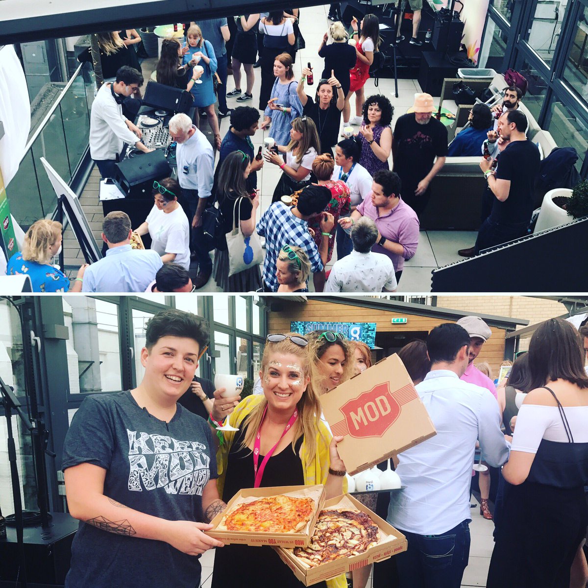 MODPizzaUK's tweet photo. Looks like everyone's having fun at the @global and @radiox roof top party! Hard not to with the amount of tasty pizzas going around! 😉🍕 https://t.co/W9SyD7pXOU