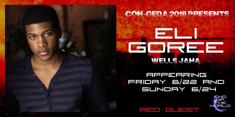 Con_Geda's tweet photo. As a few smarty pants have figured out, our first guest is @TheRealEliGoree aka Wells Jaha! So excited to host him for his very first con! https://t.co/rVw0MgSV1l