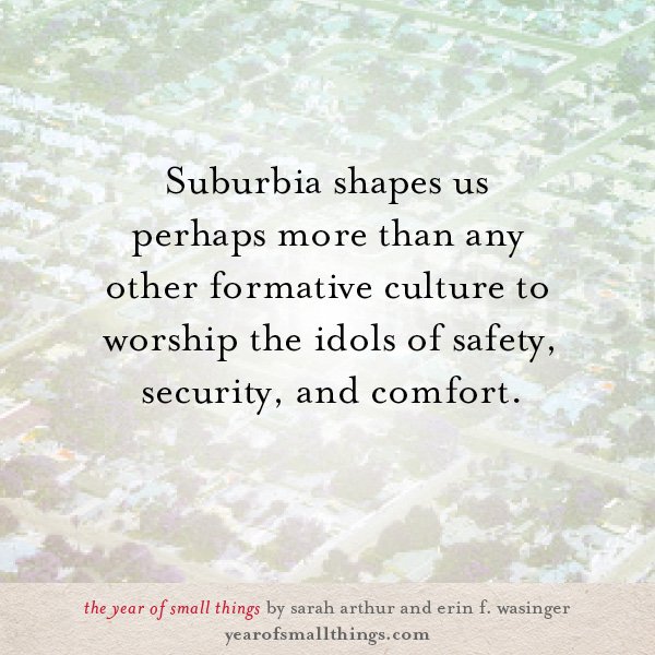 BrazosPress's tweet photo. "Suburbia shapes us... to worship the idols of safety, security, and comfort."
#YearOfSmallThings https://t.co/ppmV2ADC6W https://t.co/HsZ1ysFnN2