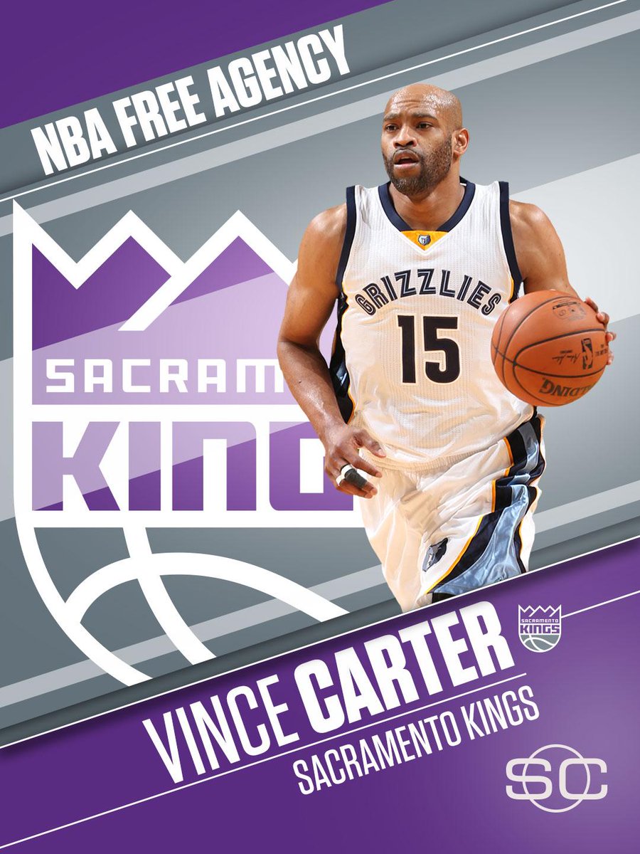 SportsCenter's tweet photo. This Just In: Free agent Vince Carter has agreed to a one-year, $8M deal with the Sacramento Kings, his agents tell @wojespn. https://t.co/hH9yLrX72a