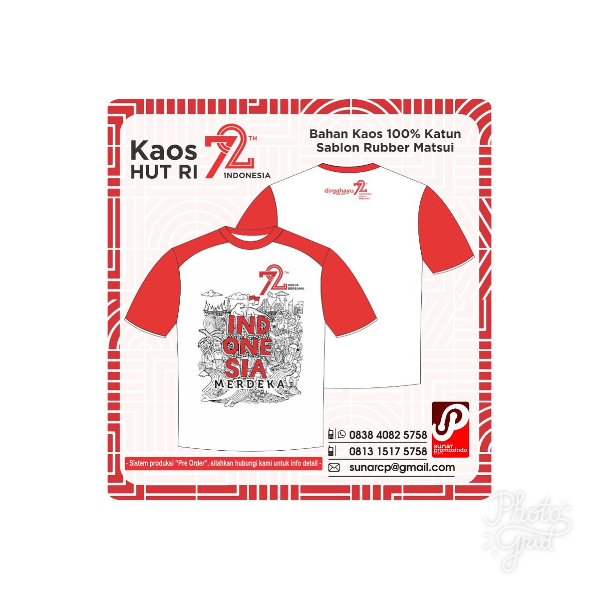 akudody's tweet photo. Silahkan pesan "Kaos Hari Ulang Tahun Republik Indonesia Ke 72".
Info detail tentang "Kaos HUT RI Ke-72" hub. kami. https://t.co/OQrreM1mce