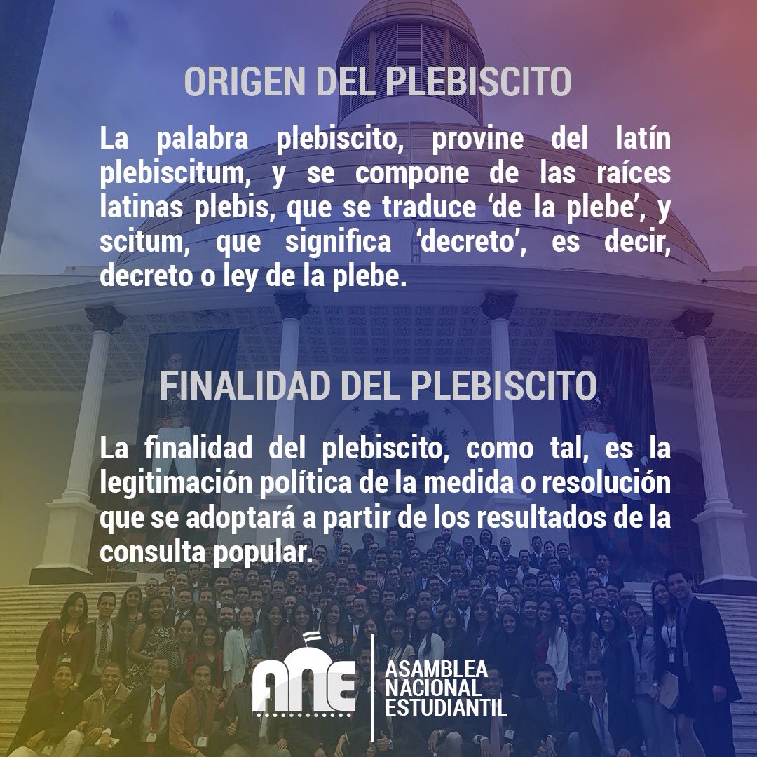 ANEstudiantil's tweet photo. El próximo #16Jul se realizará el #PlebiscitoNacional ¡Infórmate sobre lo que es! #Venezuela #ANEstudiantil #SomosEstudiantes https://t.co/og2iIdUezv