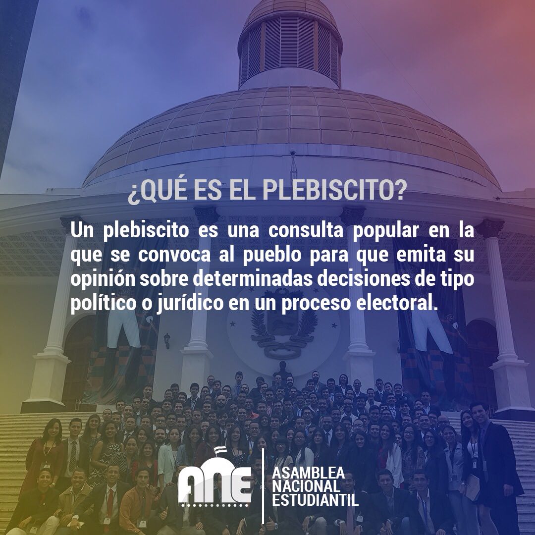 ANEstudiantil's tweet photo. El próximo #16Jul se realizará el #PlebiscitoNacional ¡Infórmate sobre lo que es! #Venezuela #ANEstudiantil #SomosEstudiantes https://t.co/og2iIdUezv