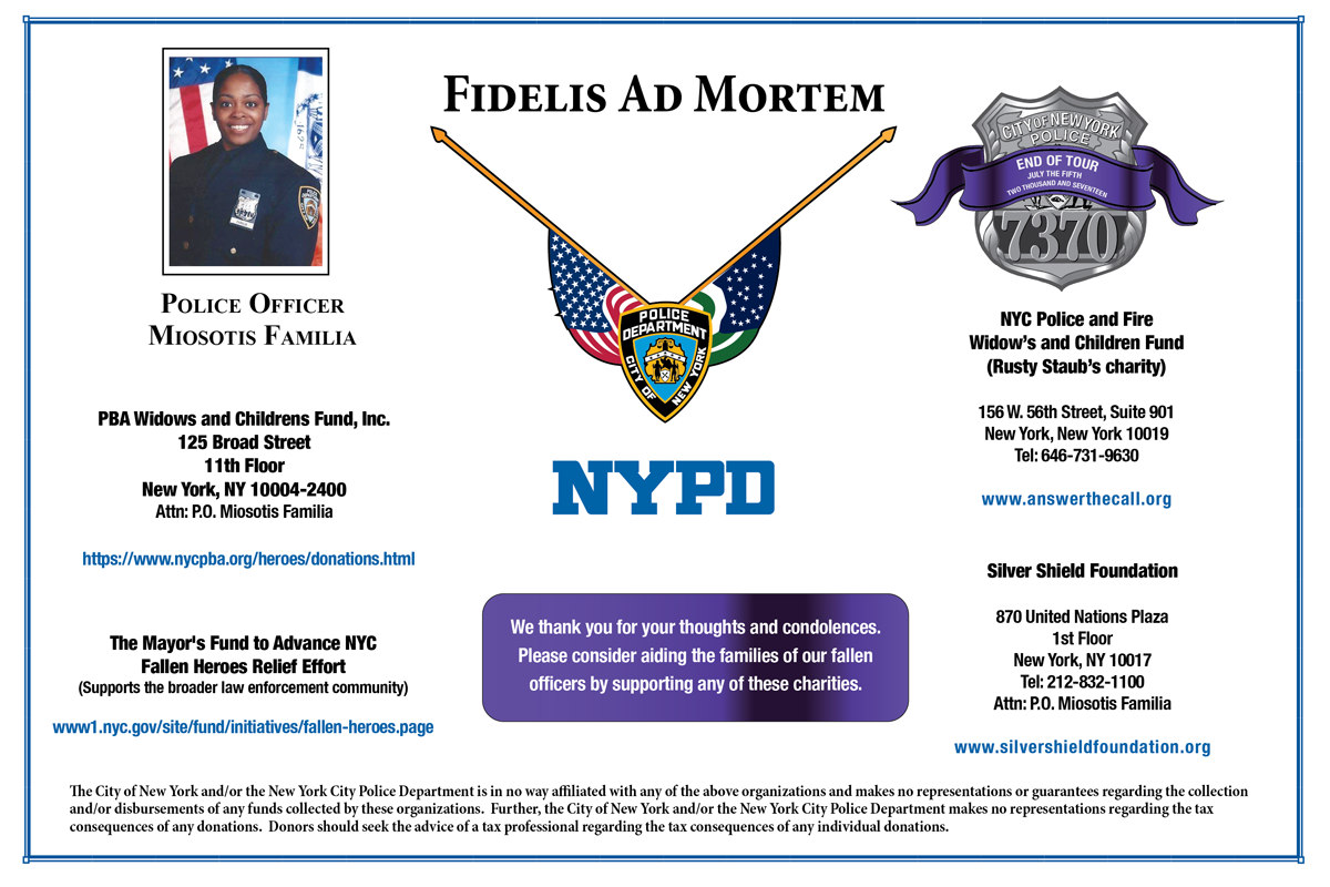 NYPDdcer's tweet photo. For inquires regarding donations to the family of @NYPD46Pct Police Officer Miosotis Familia, please see the attached. https://t.co/M322dCScKw