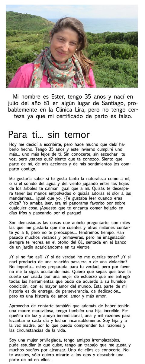 ester_herrera's tweet photo. Fui adoptada ilegalmente. Nací en julio de 1981 en la clínica Lira. Busco a mi familia biológica. Me Ayudas con un RT? https://t.co/hAc3CIhouE