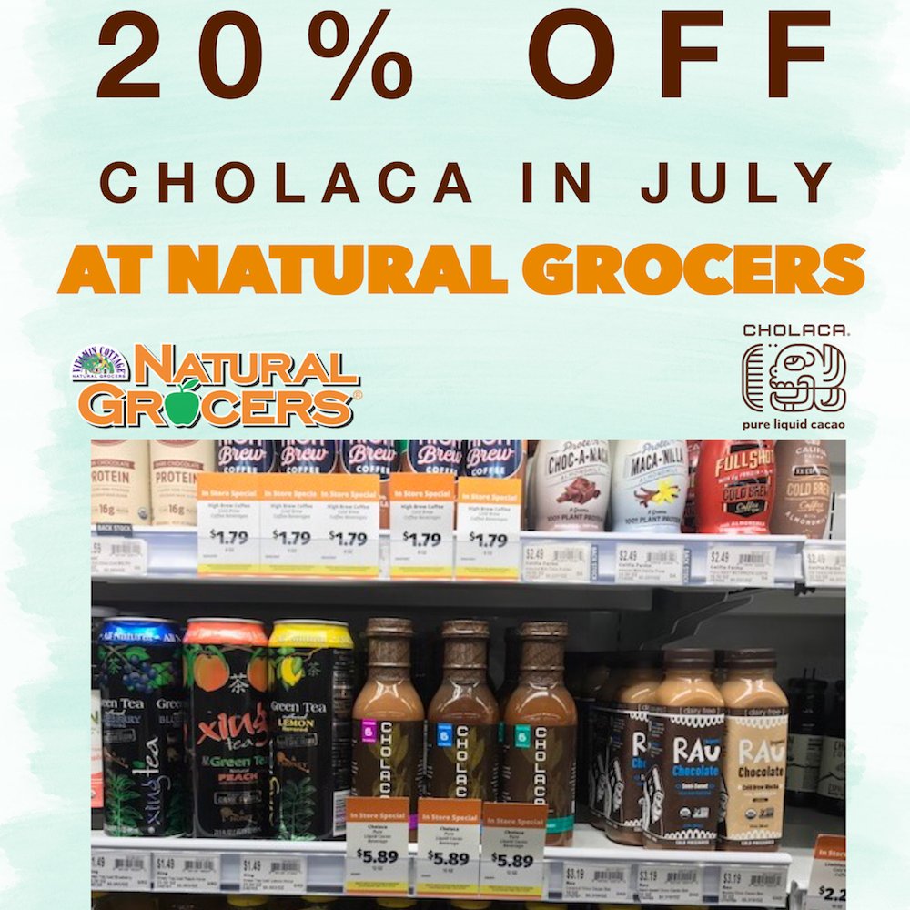 Cholaca's tweet photo. Don't miss us on promo this month at @NaturalGrocers! Get your #Cholaca 20% off through the whole month of July while supplies last! #NGVC https://t.co/P95zzU2Zp0