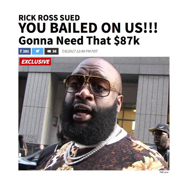 WORLDSTAR's tweet photo. Rick Ross reportedly being sued after bailing on a show! 👀 @TMZ https://t.co/ddovlhgRGR