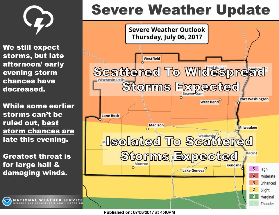 NWSMilwaukee's tweet image. 440pm: Storm arrivial time likely later than previously indicated. A few earlier storms possible, but storms most likely after ~9 #wiwx