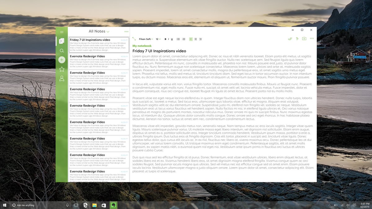 appuiinspire's tweet photo. Hey @evernote, we think your Windows app is a little outdated, maybe change it to something like this? #MadeWithAdobeXD https://t.co/aNrS9oJODb