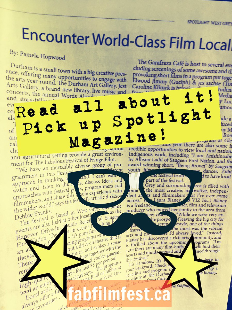 FabfilmfestCa's tweet photo. Spotlight West Grey published an article about the film fest! Fab film coming soon, and we are pumped! fabfilmfest.ca for deets! 😁#ffff2017 https://t.co/7QkJxojTir