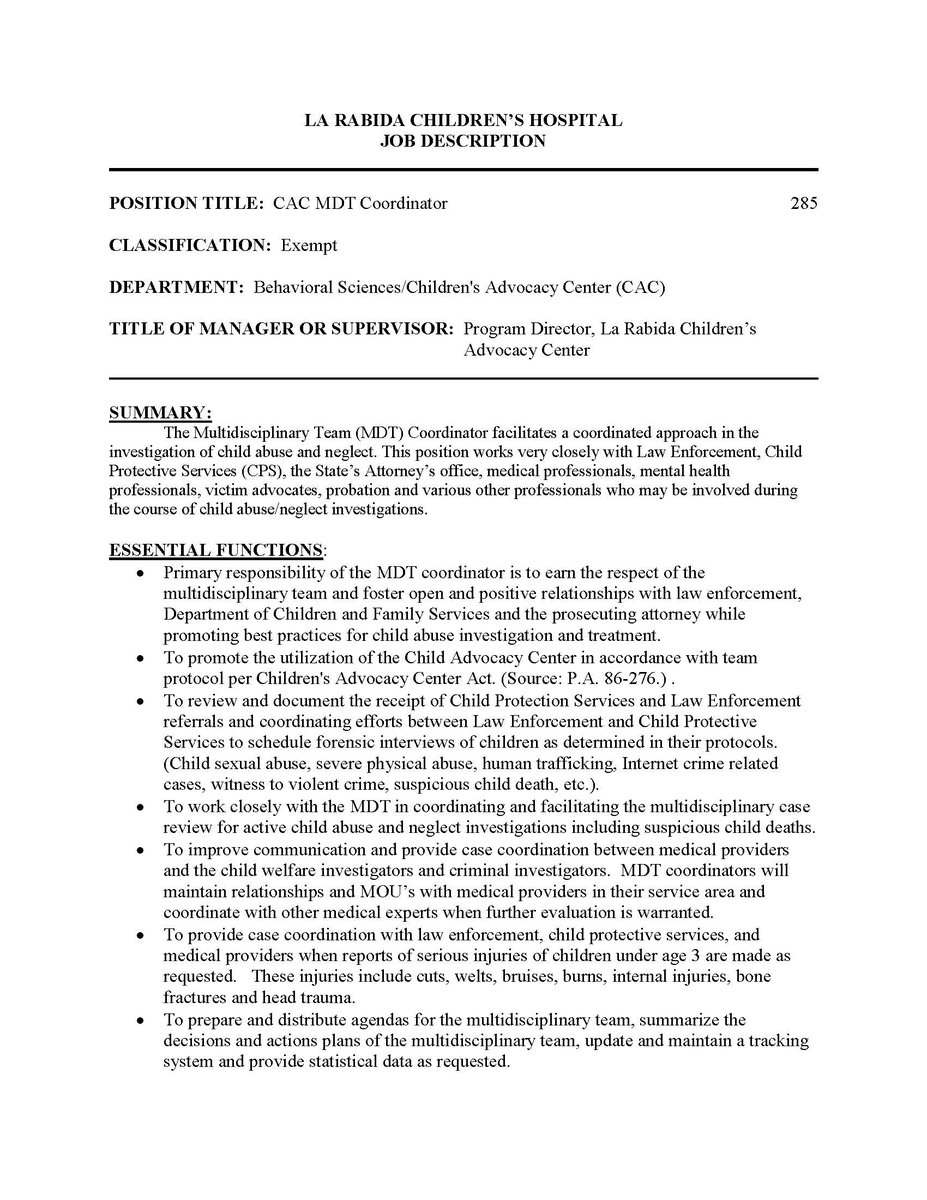 la rabidas childrens advocacy center is seeking a multidisciplinary team coordinator please see the picture for application detailspictwittercom