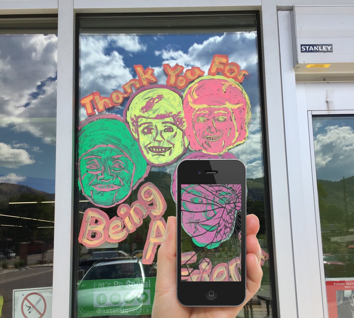 dunkmasterflash's tweet photo. @ds106dc #tdc2005 #inte5340 Demon Bea Arthur's storefront image broke my phone from the other side. From my local Vitamin Cottage front window. https://t.co/6JGwrQZxsh
