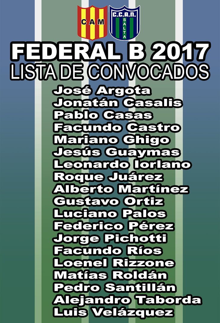 #Futbol ⚽ Estos son los 19 convocados para visitar a #Mitre. Mañana el plantel está citado a las 19hs en la sede del club. #FederalB 🏆