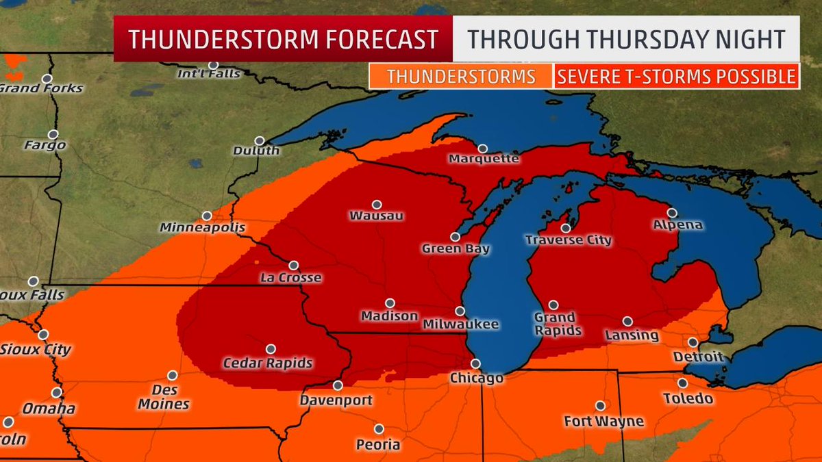 weatherchannel's tweet image. #Severe thunderstorms with hail and destructive winds are possible in the upper Midwest tonight: wxch.nl/2svp7O4
