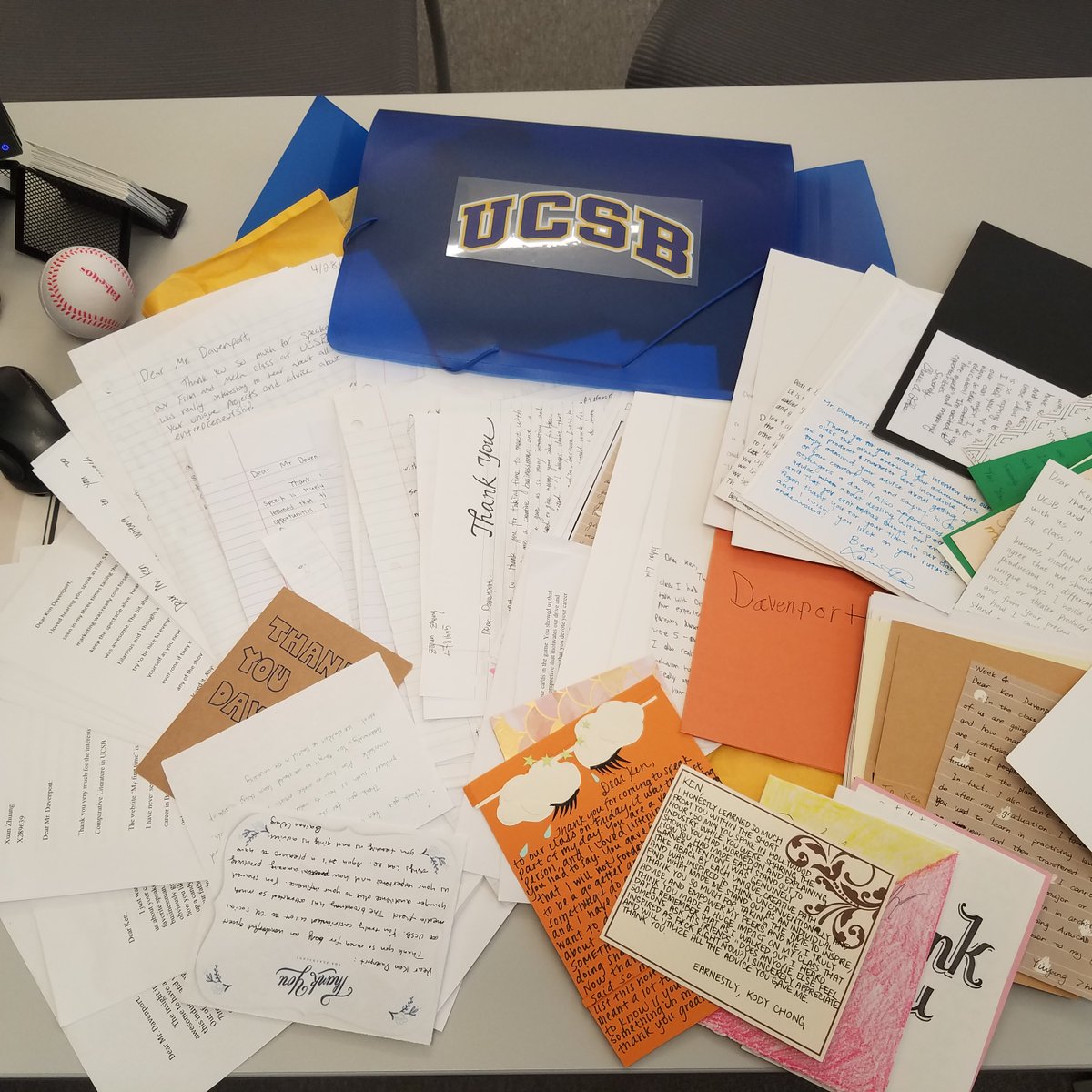 kendavenport's tweet photo. Look at all the thank u notes I got from the students at @ucsantabarbara for speaking there last month. It was my pleasure! #URTheFuture https://t.co/I2SWUyHGZx