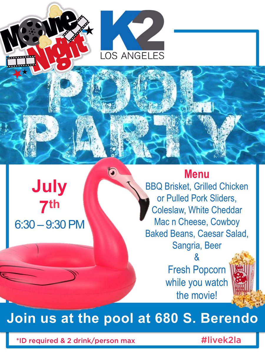 K2LAApts's tweet photo. Residents: Dive in to K2LA's movie night pool party on Friday 7/7 at 6:30pm. We will be showing Dr. Strange &amp; making fresh popcorn #livek2la https://t.co/SopllJl2UH