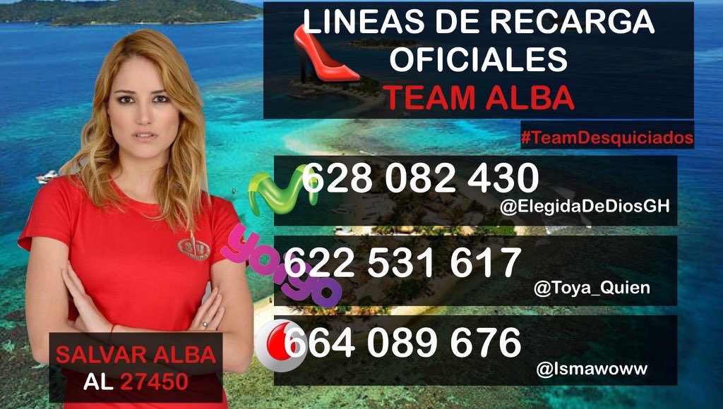 PirataGH's tweet photo. ALBA NO PUEDE IRSE. 
Aquí las líneas oficiales para salvarla. 👠
@ismawoww 
@ElegidaDeDiosGH 
@ManuLaLia https://t.co/VNiZ39xVJU
