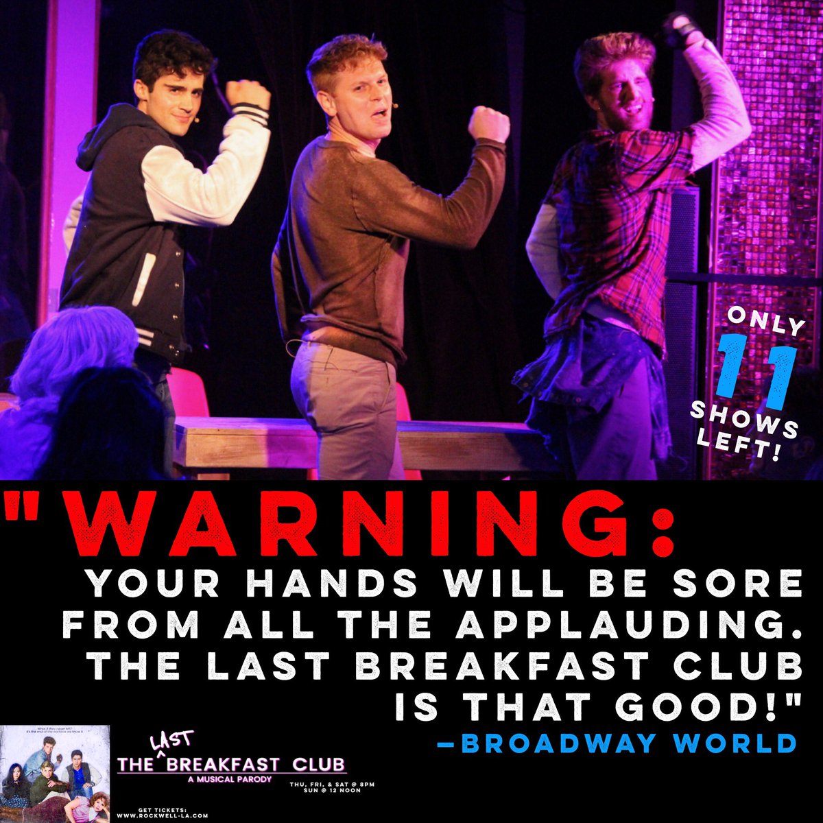 We're back in detention tonight at 8! Only 11 shows left in our limited run—don't you forget about us! 
🎤🎭🤼‍♂️📚💅🏼😈🏳️‍🌈 #TheLastBreakfastClub