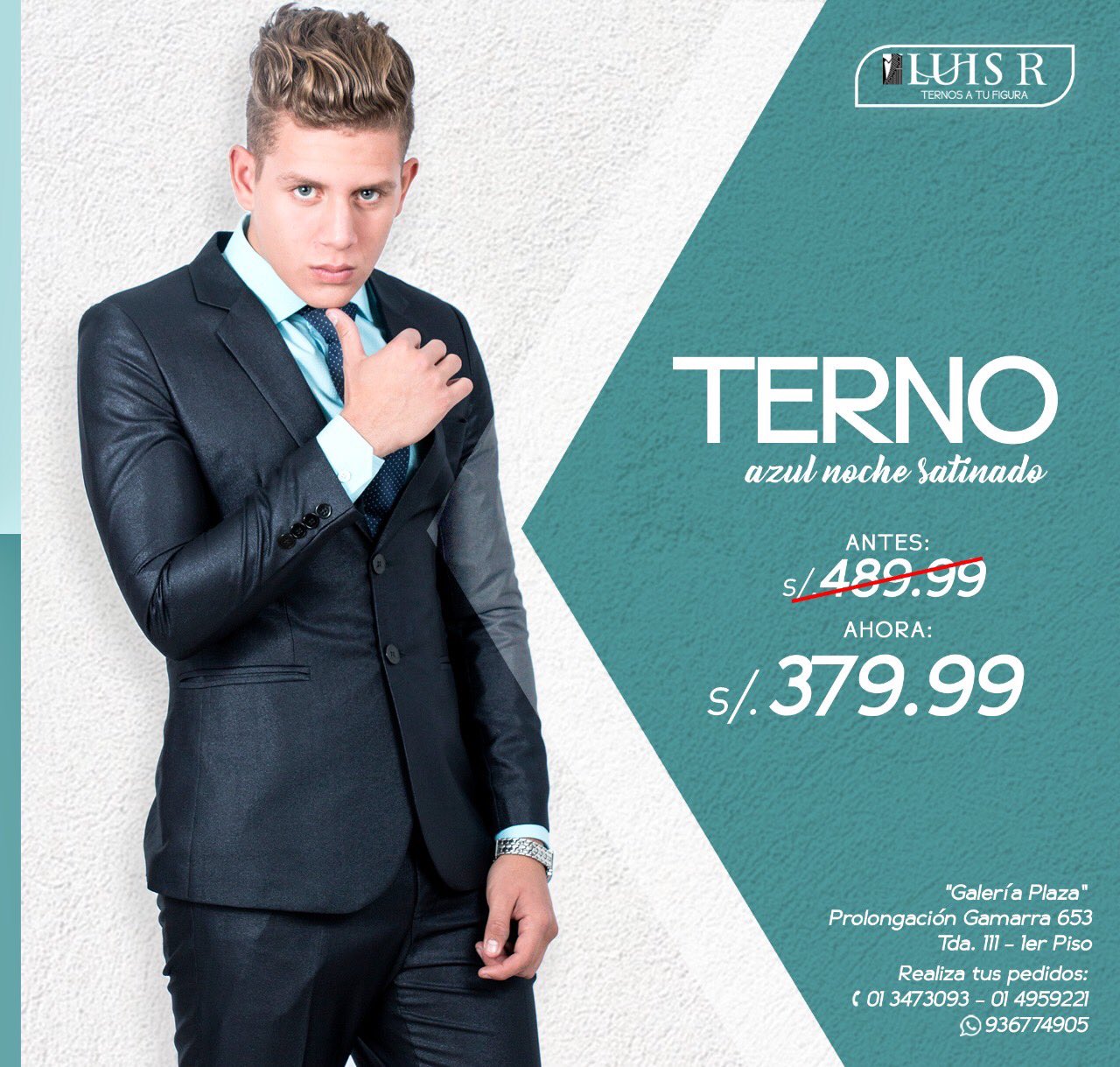 Terno azul noche satinado sale
