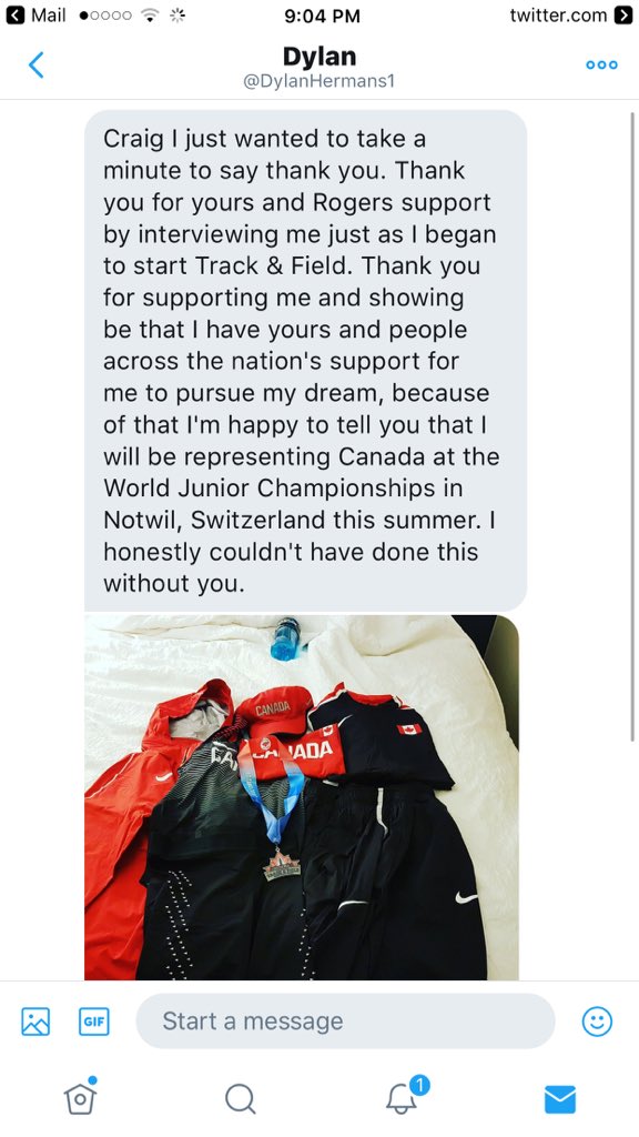 Craig_Ripley's tweet photo. Messages like this are what I miss most about working in sports media. Good luck @DylanHermans1 at the junior worlds! One of my fave stories https://t.co/QmPYRTKxLK
