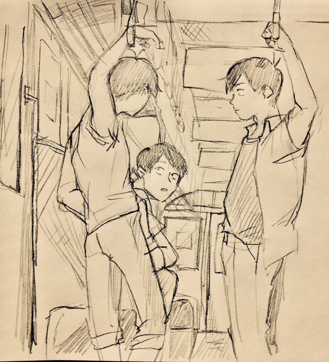 最近絵を描けてないので落書きんちょ 学兄松inでんしゃ 