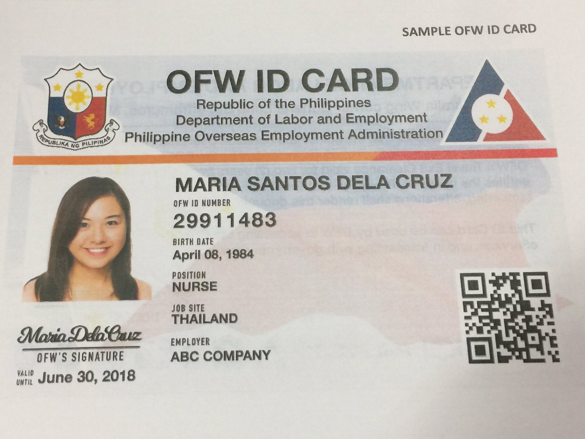 sample OFW ID I-dole Image result for OFW ID back Ever wonder how an OFW ID, or the I-DOLE ID looks like? Here it is. Front and back copies provided by DOLE, that will be distributed starting this July 2017. Tomorrow after presentation to President Duterte at Malacanang, the DOLE and POEA will start producing this FREE OFW Identification card and will be distributed to POLO Offices or will be sent to OFWs. Here's what we know so far: 1. No need to apply for the iDole or OFW ID. 2. All the bonafide OFWs who are listed in the POEA will acquire the ID. 3. OFW ID is free. There will be no fees to be collected to receive the OFW ID. 4. OFW ID can be used as a beep card in taking MRT or LRT rides. 5. It will serve as a debit or credit card in the OFW Bank that will be opening soon. 6. The OFW ID can be used in any government or private transactions. (e.g. SSS, Philhealth and Pag-Ibig). 7. The OFW will only be the prime recipient and receiver. 8. The OFW ID will be the replacement for OEC. 9. In the future, it will serve as an e-passport. 10. The waiting is over, It will start on July 12, 2017 to be introduced to President Duterte at Malacanang and will be for distribution starting end of July.