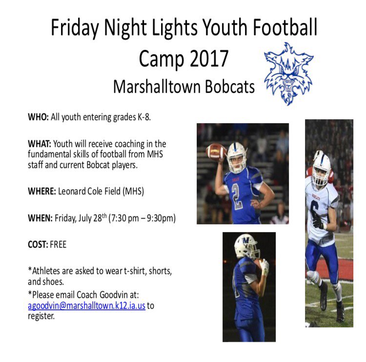 agoodvin_14's tweet photo. Friday Night Lights Youth Football Camp Info! https://t.co/TkTPJuxnPD