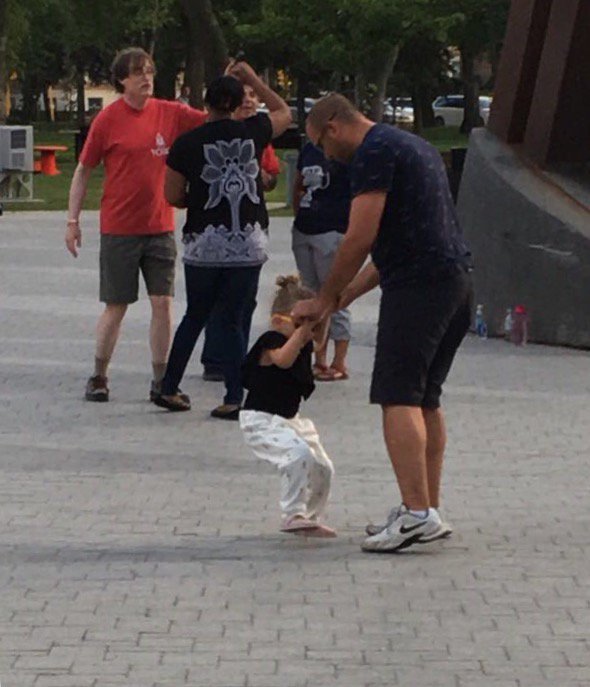 ReginaDowntown's tweet photo. When you’re this small, it’s ok if you step on your partner’s feet 😛. 
#SalsaThursday w/ @ReginaSalseros tonight from 7-11pm. #yqrdt https://t.co/ZG15ebO2FT