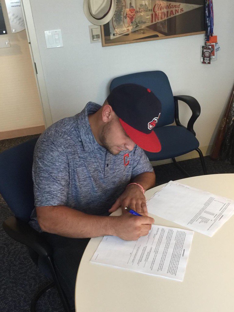 @MikeRivera_20 signs his first pro contract today w the Cleveland Indians. The first of many! Congrats buddy.