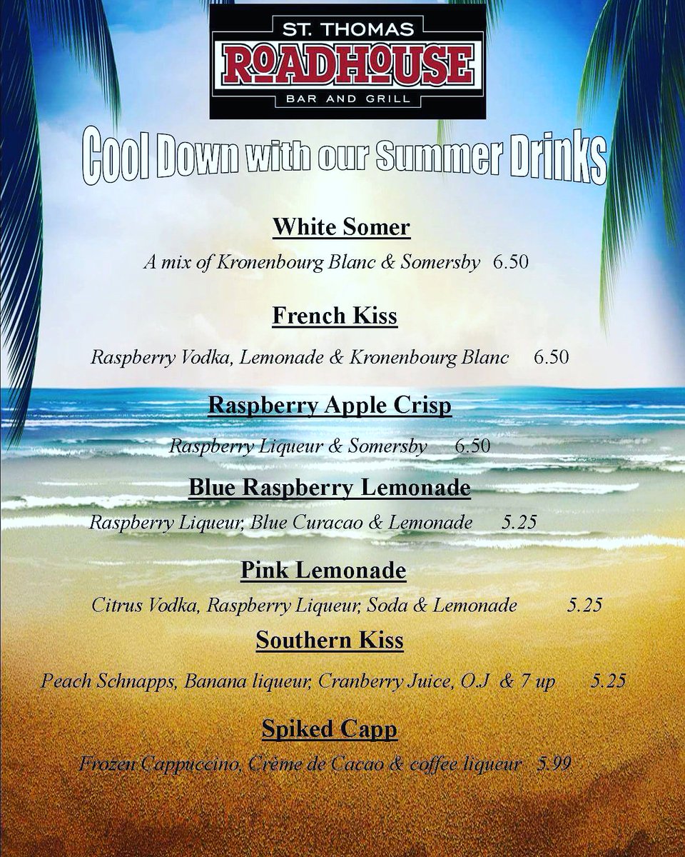 StThomasRH's tweet photo. New summer drink menu.#stthomasrh #drinks #cocktails #summer https://t.co/0zlDRUzCDl
