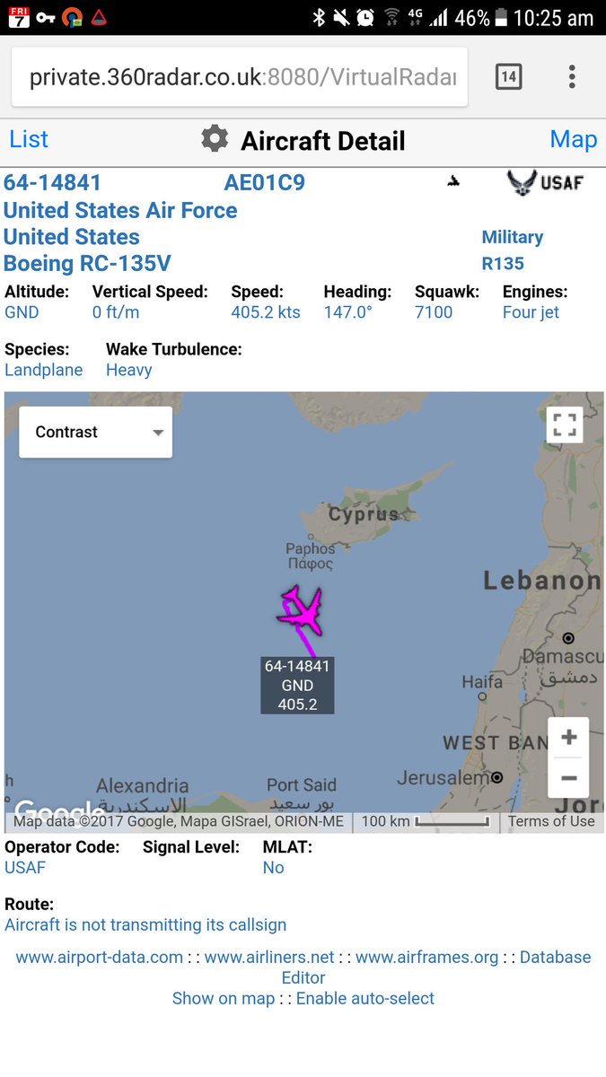CivMilAir on Twitter "Rivet Joint tracking over the Eastern Med 🇺🇸 US Air Force RC135V 6414841
