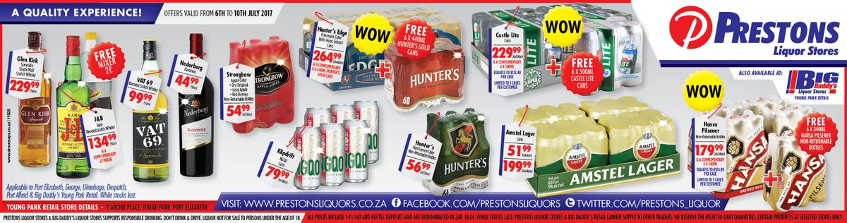 Prestons Liquor Stores On Twitter Weekend Specials 6 10 July 2017 Port Elizabeth George Uitenhage Despatch Port Alfred Big Daddy S Young Park Retail Https T Co Jfep93zkml