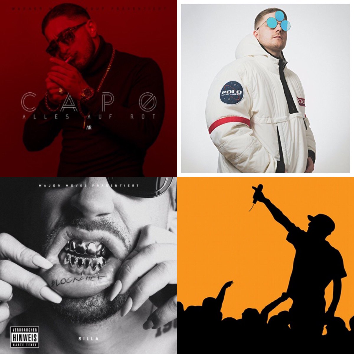two2teps__'s tweet photo. 💥HAPPY RELEASEDAY💥
@CapoOffiziell, @DCVDNS &amp; @SILLAofficial! Checkt #allesaufrot, #dererstetighteweisse, #blockchef ✔️ #releaseday #support https://t.co/vCl9JExWje