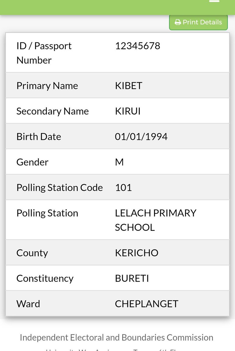 herbling's tweet photo. IEBC must publish voter register! .ke ID numbers are sequenced, born '94 can't be 12345678 #IEBCFakeRegister cc @kenyanpundit @elogkenya https://t.co/rvLTXvPdq8