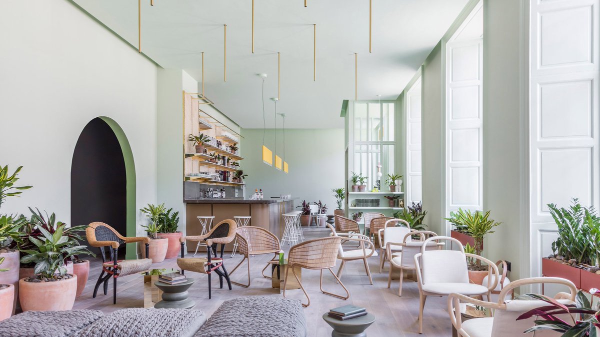 Tropical interiors inspo from Edinburgh's Eden Locke hotel 😍 Design by New York studio Grzywinski + Pons #FridayFeeling