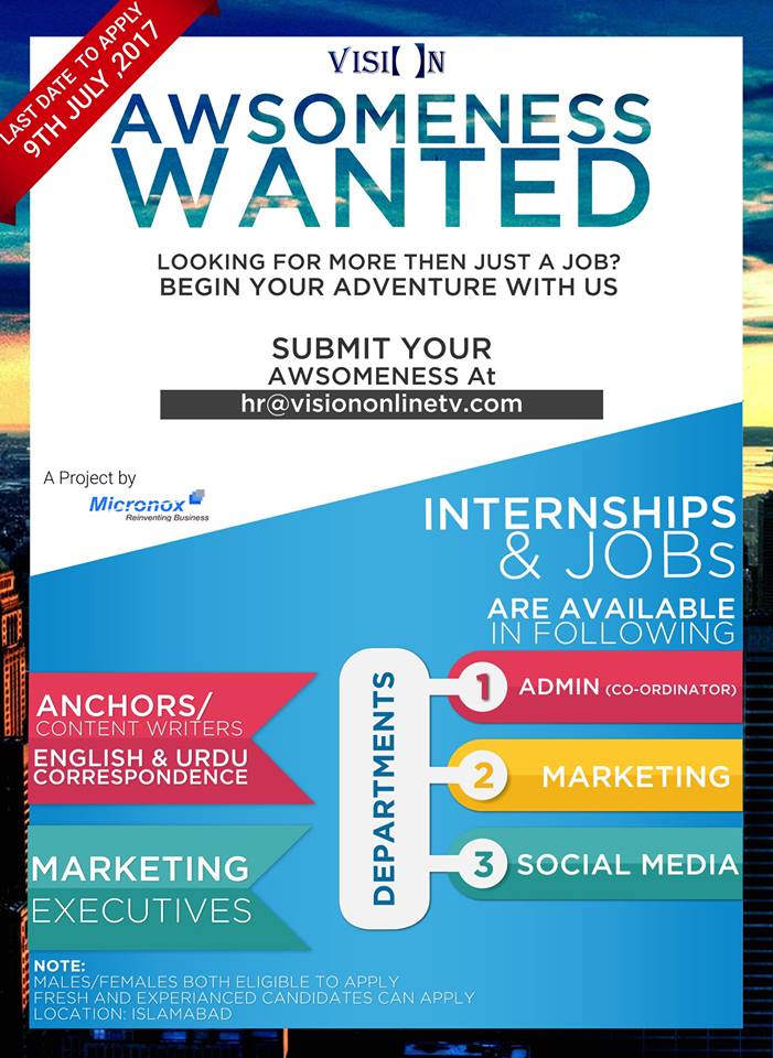 VisionOnlineTV's tweet photo. Apply Now 
#Vision #Visiononlinetv #Micronox #jobs2017 #internship #anchors #marketing #socialmedia #admin #applynow https://t.co/th4dNr4hth
