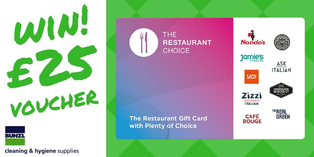 BunzlCleaning's tweet photo. #Win a £25 Restaurant Choice voucher! 🍴 RT and follow to enter. Good luck! ENDS 31.07.17. #FreebieFriday #competition #comp #giveaway https://t.co/YZI0rNbcTZ