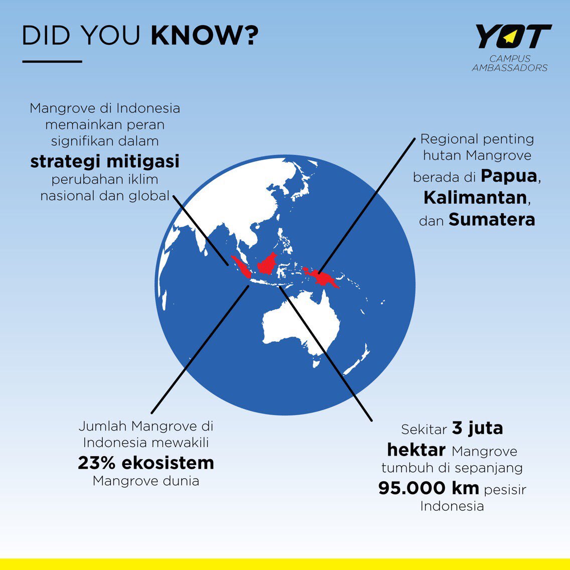 Salah satu manfaat mangrove yaitu dapat menyerap CO2 lima kali lebih besar dibandingkan dengan hutan hujan tropis #savemugo #yotgreen