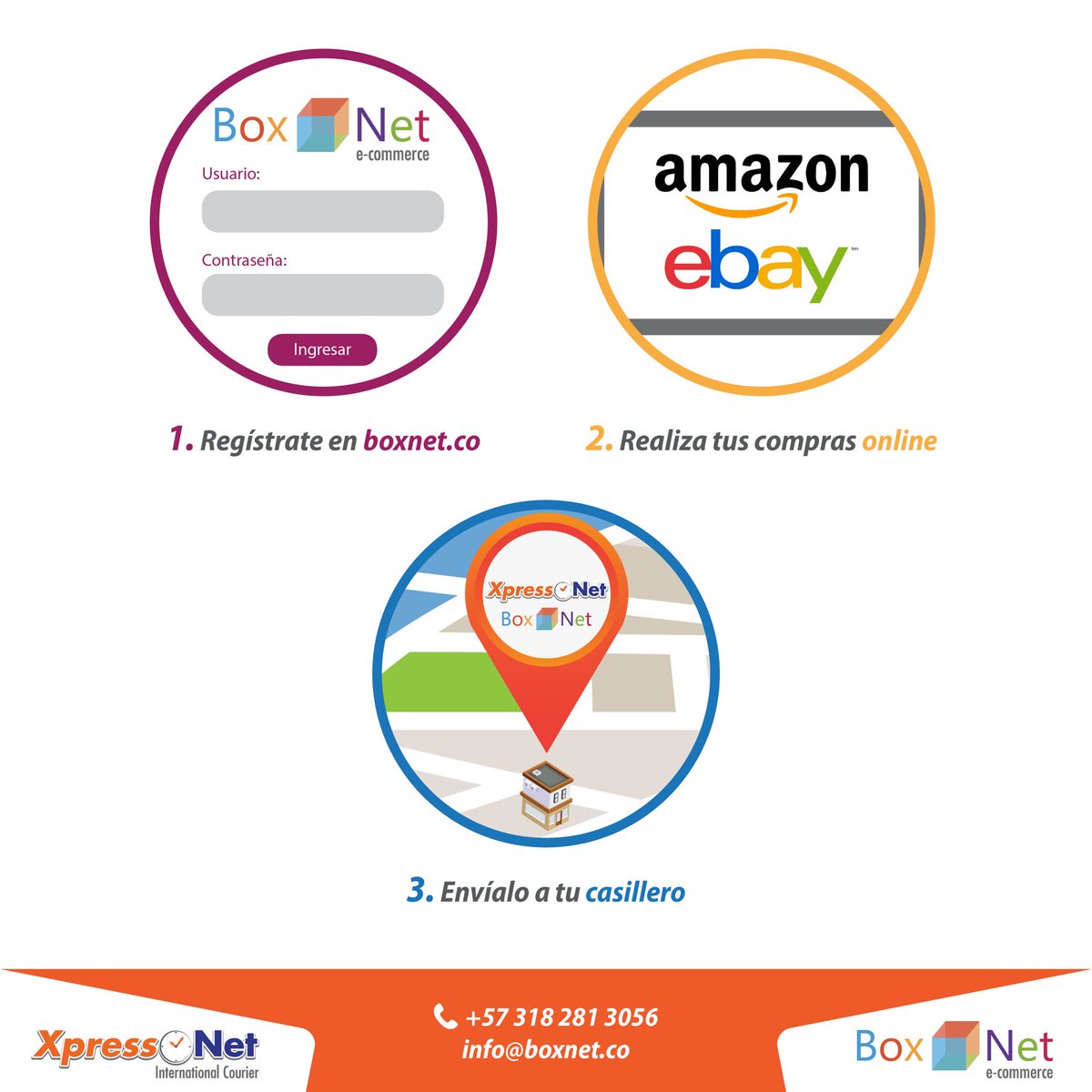 XpressNet_'s tweet image. Abre tu casillero virtual con #boxnet y recibe un 10% de descuento en tu primer envio. Escribenos a info@boxnet.co para mas información