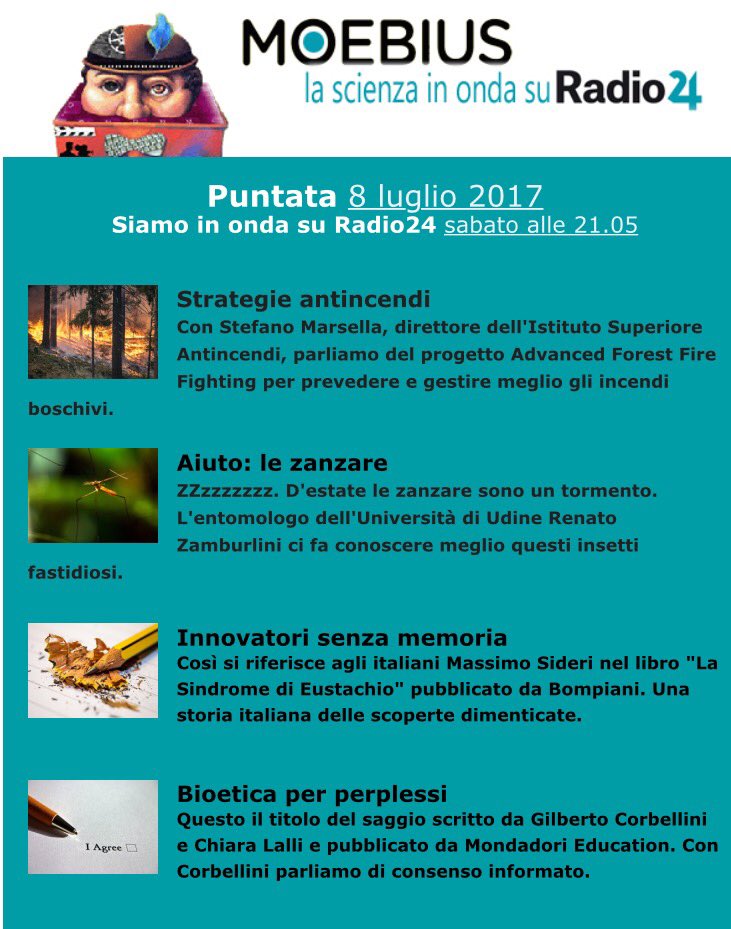 simona_regina's tweet photo. Vi aspetto con @pedrocchi domani sera su @Radio24_news
Tanti ospiti per parlare di #incendi #zanzare e due ottimi #libri https://t.co/foMT0PLgv9