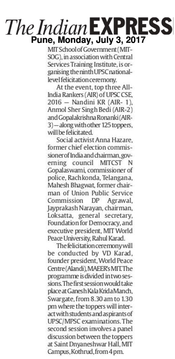 MITWPU_SoPP's tweet photo. Press Coverage
9th UPSC Felicitation Ceremony
#MITCST #UPSC #MPSC #MITWPU https://t.co/GmfyEWHZXh