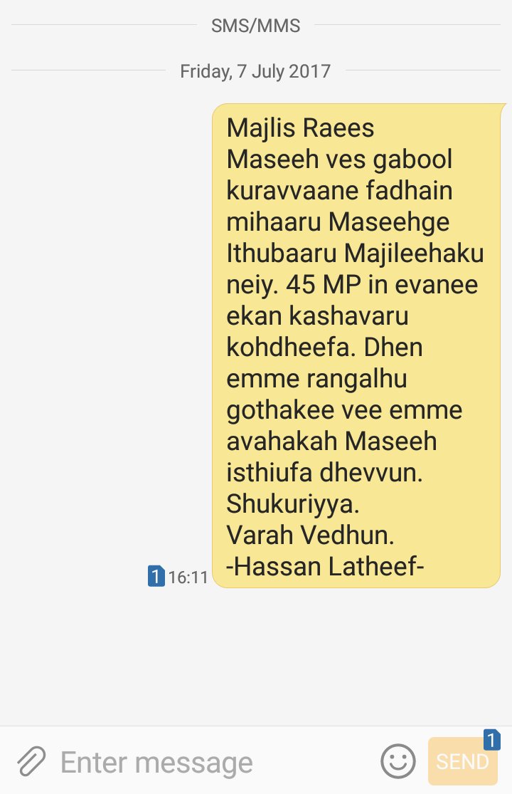 HassanLatheef's tweet photo. Majlis Raees Maseeh Isthiufa dhevvumah Alhugandu Maseeh arihun edhijjain. Rayyithunge Khaadhimun gaathu Rayyithun dhekey goiy bunanjehey. https://t.co/zMVw2fLAF2