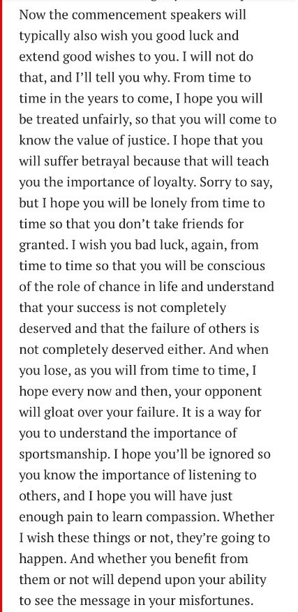 Chief Justice John Roberts said this to his son and his classmates as they graduated 9th grade. I urge you to read it.