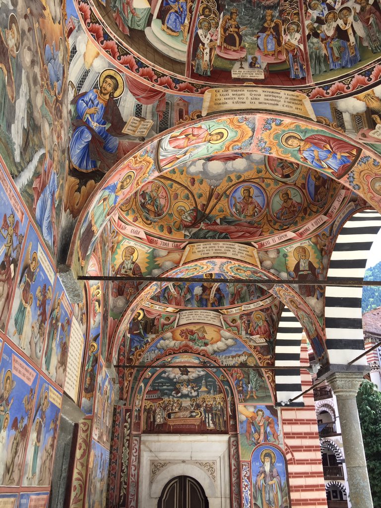 j_gart's tweet photo. Painted frescoes of the Rila Monastery nestled in the mountains of Bulgaria. https://t.co/64YUe52nXz