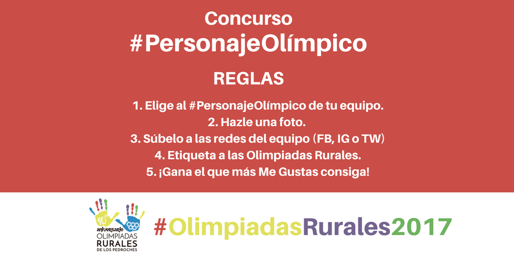 ¡ATENCIÓN TODOS LOS EQUIPOS! Llega el concurso para elegir al #PersonajeOlímpico de las #OlimpiadasRurales2017. ¡Atentos a las reglas!